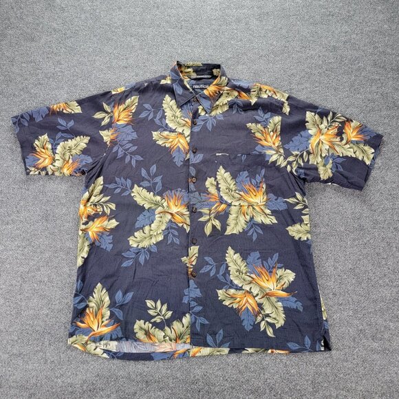 Nautica Shirt Mens Large Blue‎ Floral Tropical Hawaiian Button Up Summer Beach - Picture 1 of 10